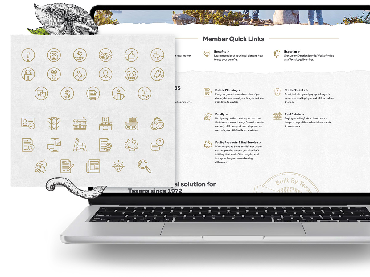 A full list of the Texas Legal icon library and a view of them in action on the website